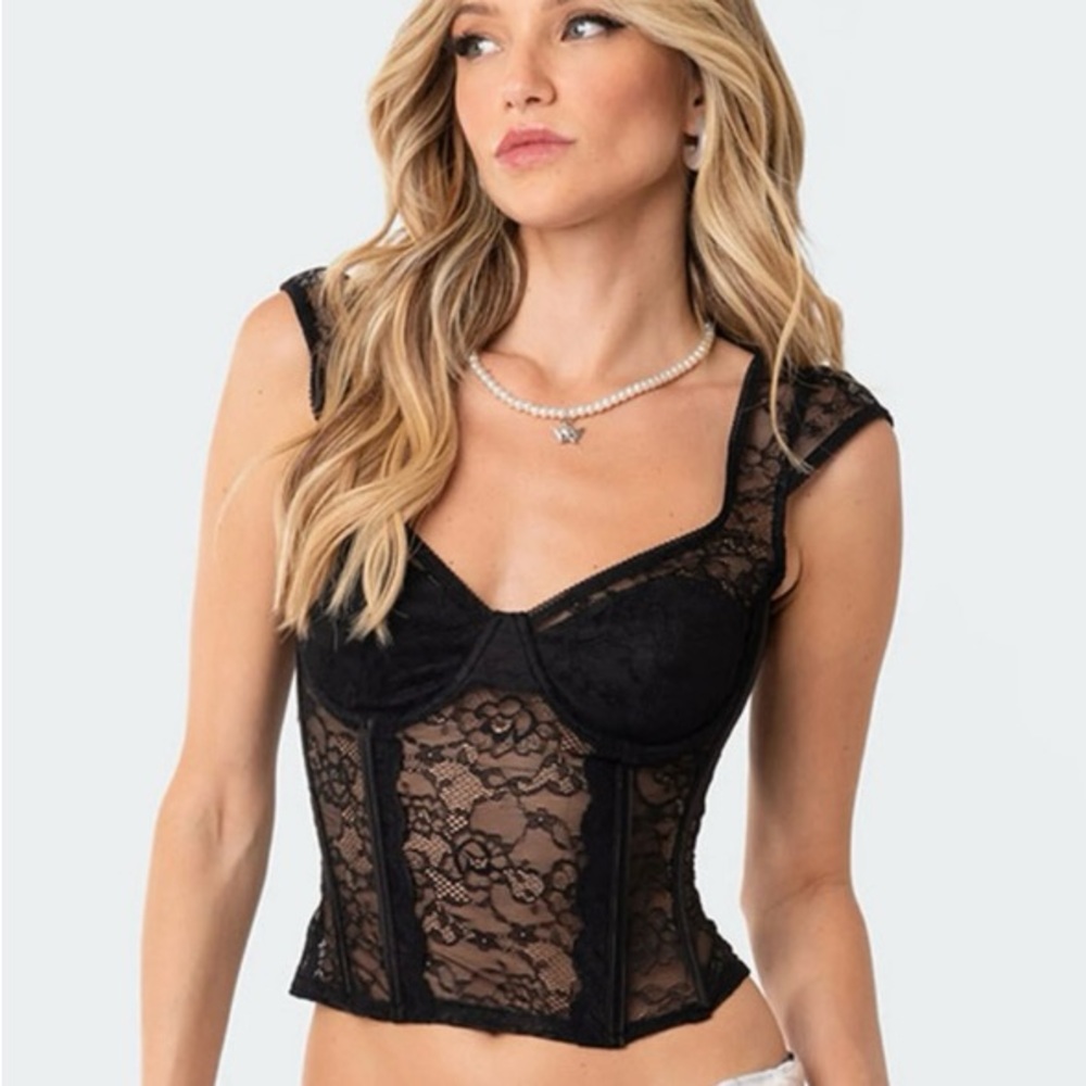 Edikted Black Lace Bralette Top with Floral Detailing